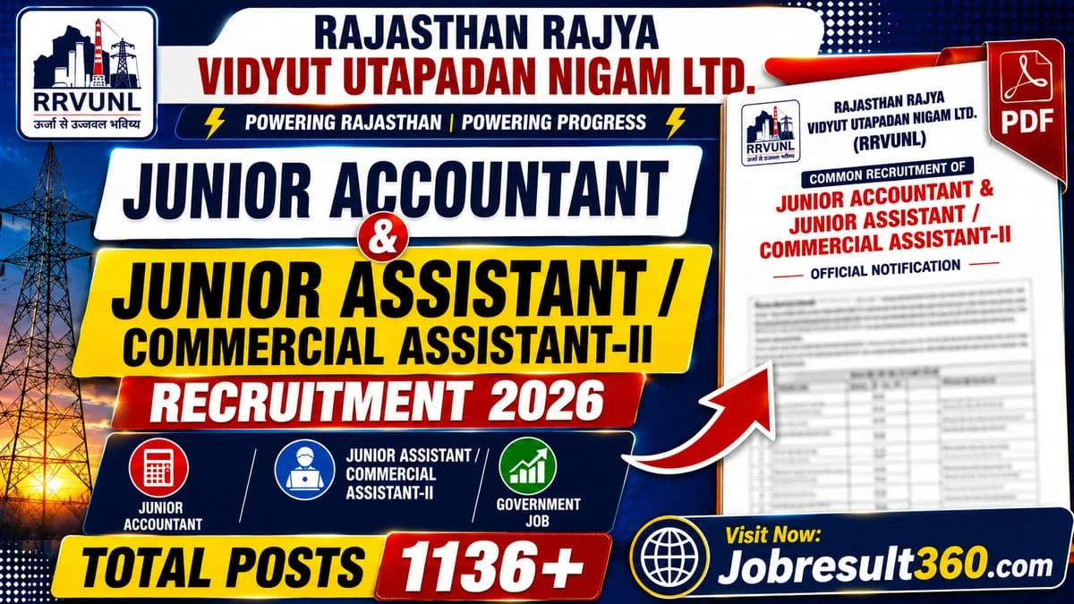 RRVUNL Junior Accountant & Junior AssistantCommercial Assistant-II Vacancy 2026