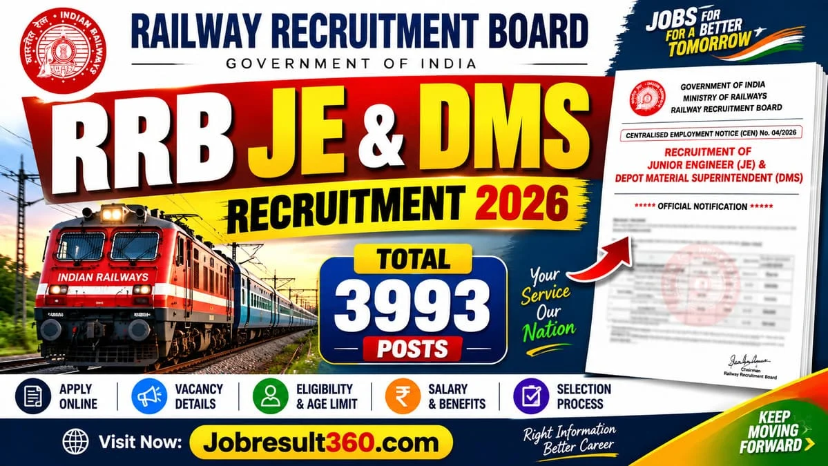 Railway Recruitment Board RRB Junior Engineer JE and DMS Vacancy 2026 – 3993 Posts