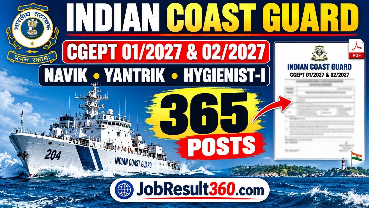 Indian Coast Guard CGEPT 01/2027 and 02/2027 Vacancy for 365 Posts