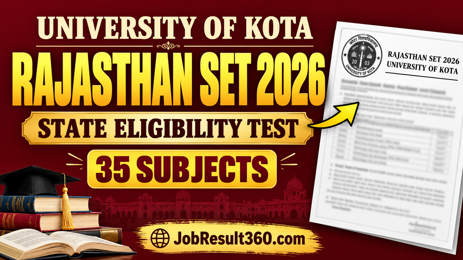 University of Kota Rajasthan SET 2026 35 subjects JobResult360.com